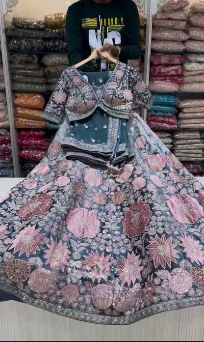 Multi Color Satin Silk Wedding Wear Sequence Work Lehenga Choli