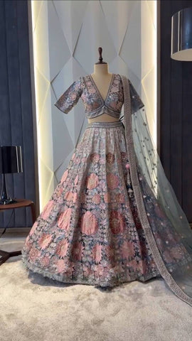 Multi Color Satin Silk Wedding Wear Sequence Work Lehenga Choli