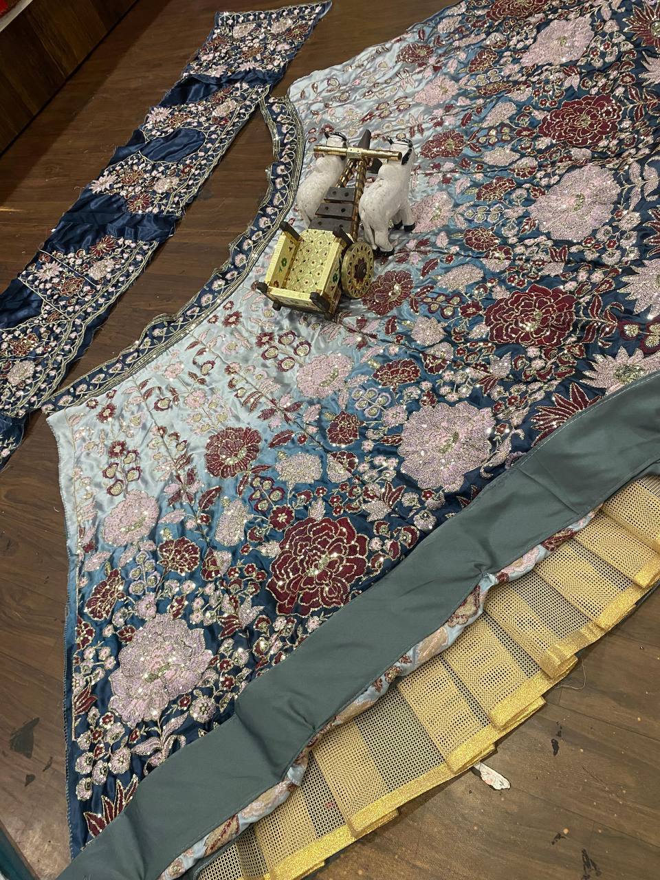 Multi Color Satin Silk Wedding Wear Sequence Work Lehenga Choli