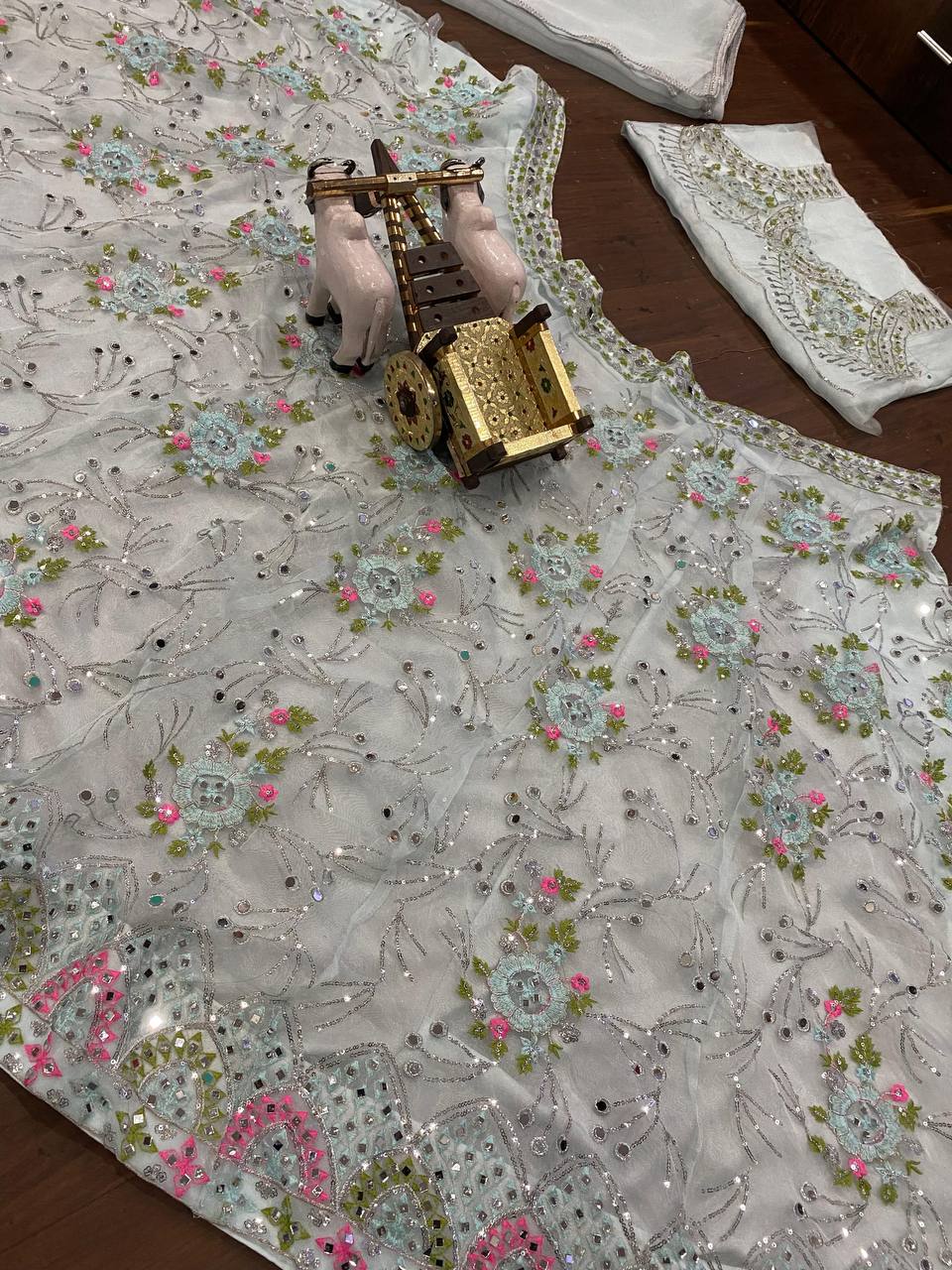 Designer Organza Silk Mirror Sequence Work Lehenga Choli For Wedding Wear