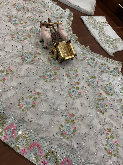 Designer Organza Silk Mirror Sequence Work Lehenga Choli For Wedding Wear