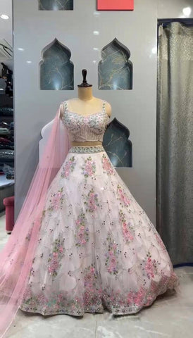 Designer Organza Silk Mirror Sequence Work Lehenga Choli For Wedding Wear