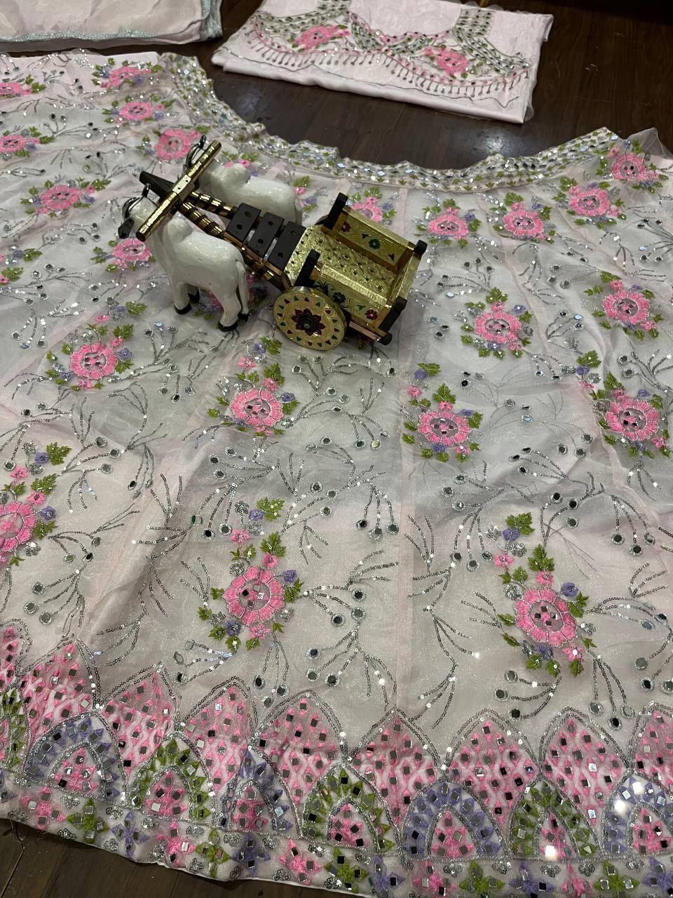 Designer Organza Silk Mirror Sequence Work Lehenga Choli For Wedding Wear
