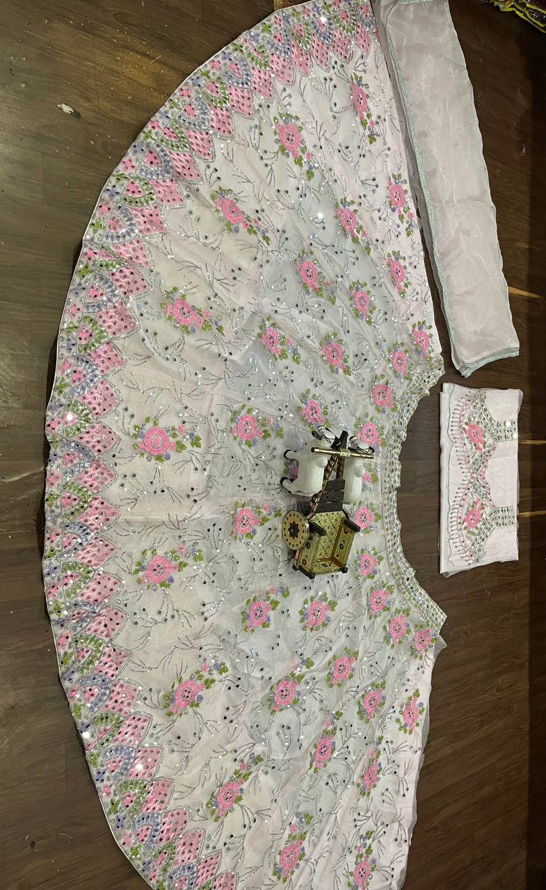 Designer Organza Silk Mirror Sequence Work Lehenga Choli For Wedding Wear