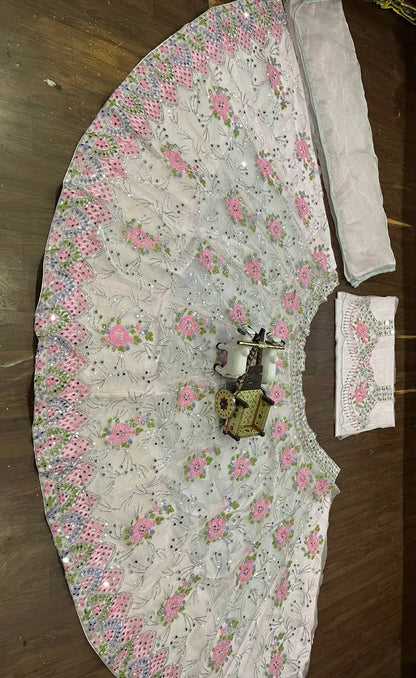 Designer Organza Silk Mirror Sequence Work Lehenga Choli For Wedding Wear