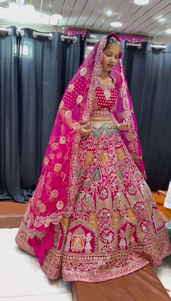 Awesome Pink Color Satin Silk Sequence Work Wedding Wear Lehenga Choli