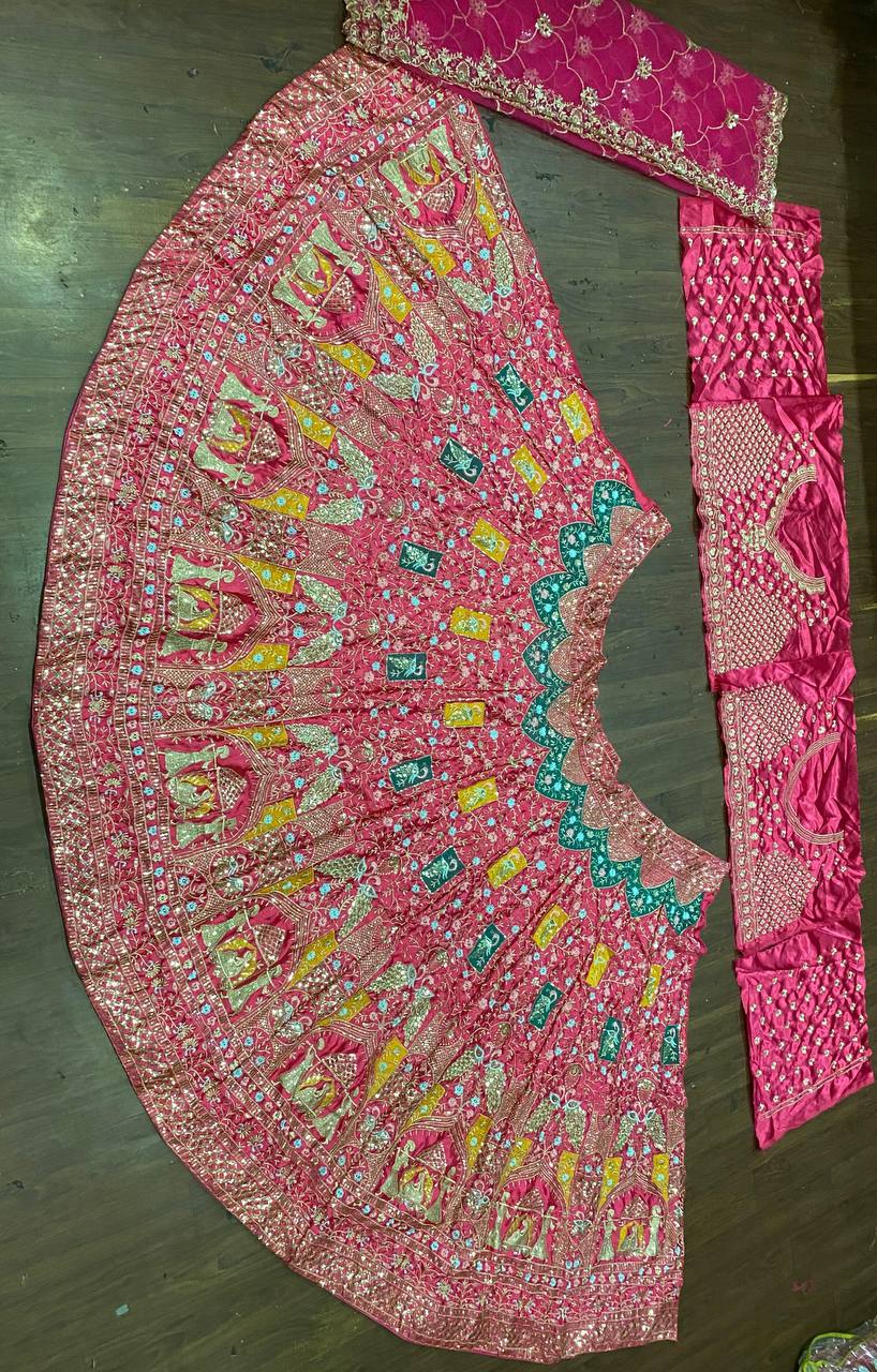 Awesome Pink Color Satin Silk Sequence Work Wedding Wear Lehenga Choli
