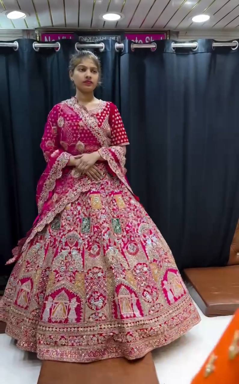 Awesome Pink Color Satin Silk Sequence Work Wedding Wear Lehenga Choli