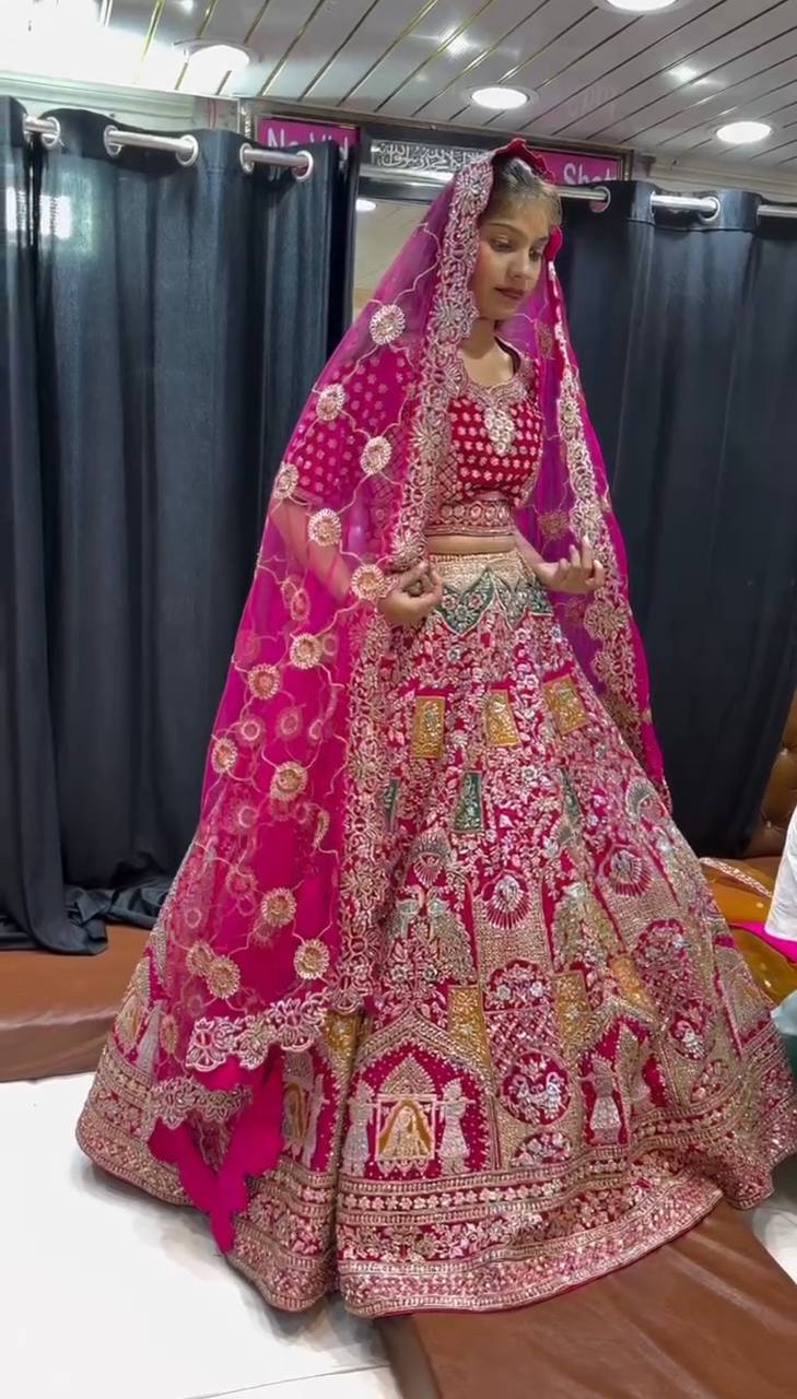 Awesome Pink Color Satin Silk Sequence Work Wedding Wear Lehenga Choli