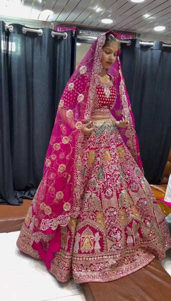 Awesome Pink Color Satin Silk Sequence Work Wedding Wear Lehenga Choli