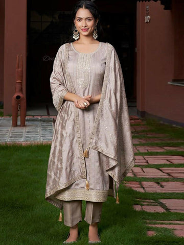 Woven Design Zari Embroidered Kurta with Trousers and Dupatta