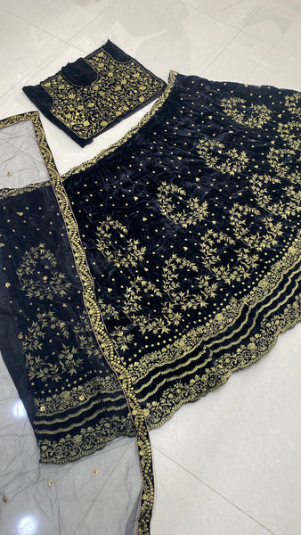 Black Velvet Lehenga For Women