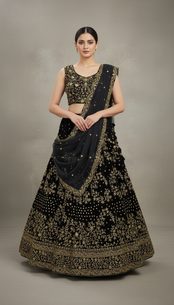 Black Velvet Lehenga For Women
