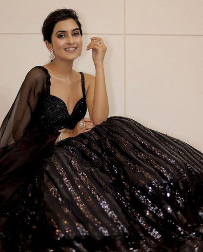 Black Georgette Semi Stitched Lehenga For Women