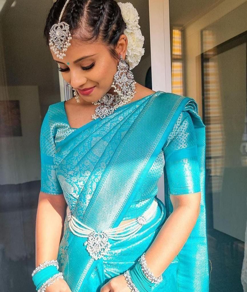 Breathable Blue Color Banarasi soft lichi silk Saree with blouse