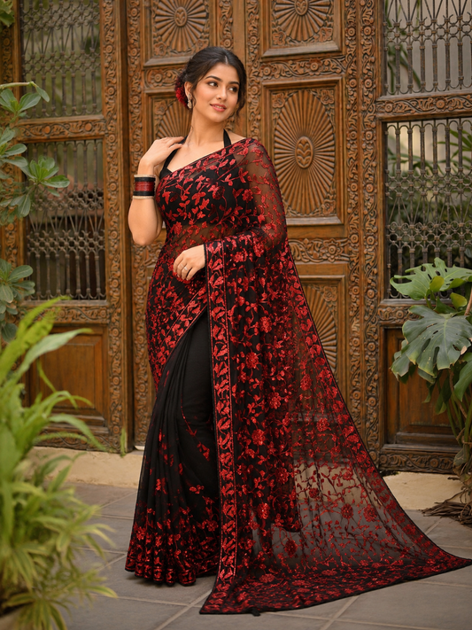 Faux Georgette Saree with 5MM Zaal Sequin Embroidery