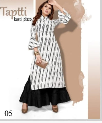 Latest White Color Rayon Printed Plazo Kurti For Women