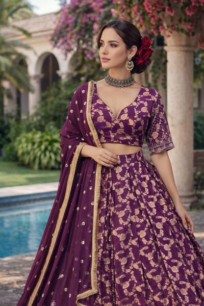 Villefashion latest Jacquard Silk Festive Lehengha Choli Set