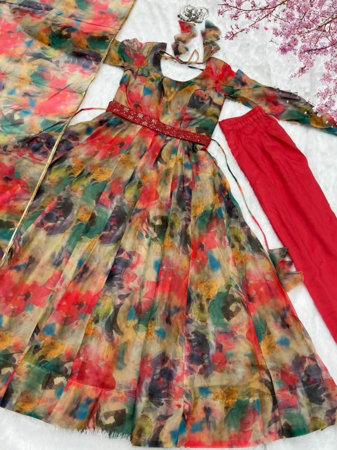 Beautiful Multi Color Organza Casual Anarkali Suit
