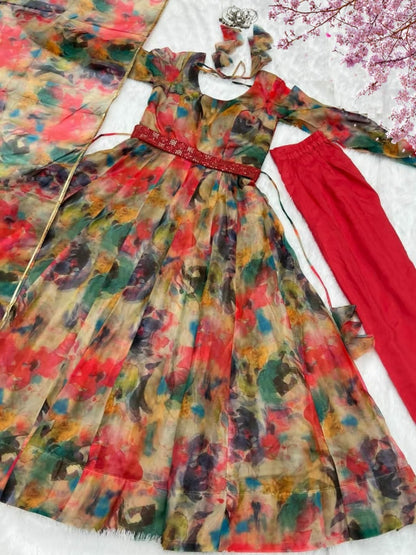 Beautiful Multi Color Organza Casual Anarkali Suit