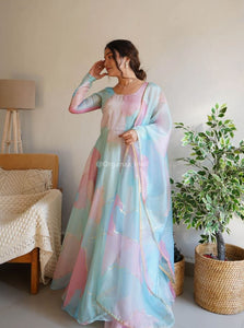 Style Anarkali , Dupatta Full Set With Pent Ready To Wear