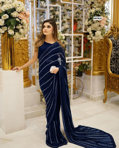 Stunning Black Georgette Saree With Thread And Sequence Work