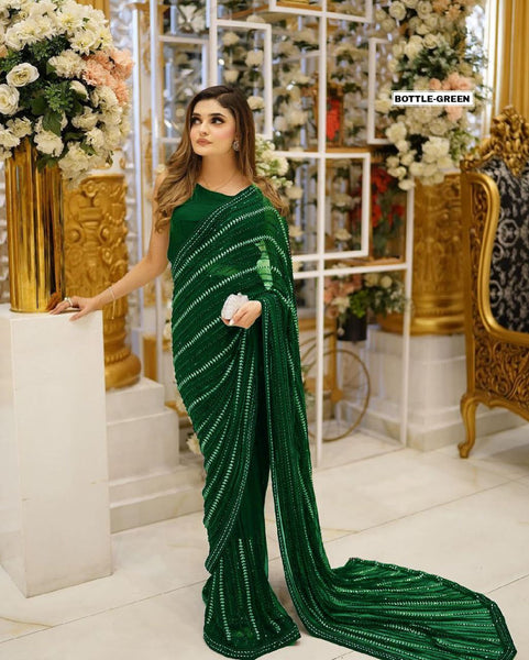 Stunning Black Georgette Saree With Thread And Sequence Work