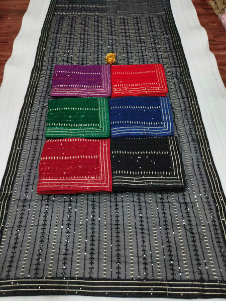 Stunning Black Georgette Saree With Thread And Sequence Work