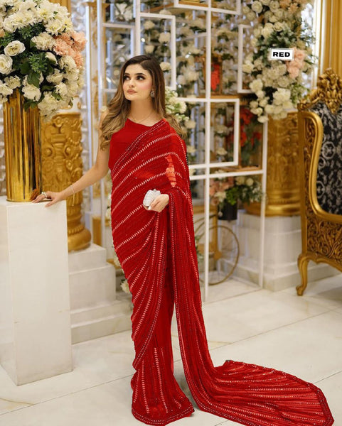 Stunning Black Georgette Saree With Thread And Sequence Work