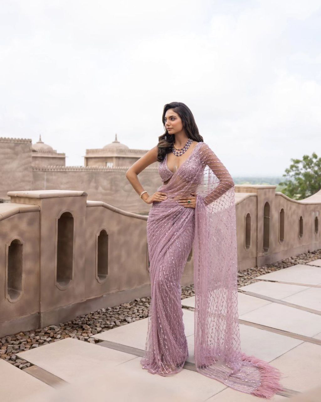 Beautiful Net Designer Embroidered Sequence Saree For Women