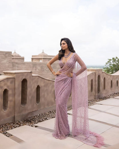 Beautiful Net Designer Embroidered Sequence Saree For Women