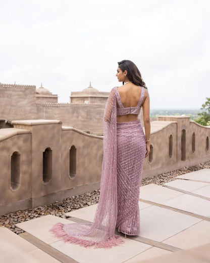 Beautiful Net Designer Embroidered Sequence Saree For Women