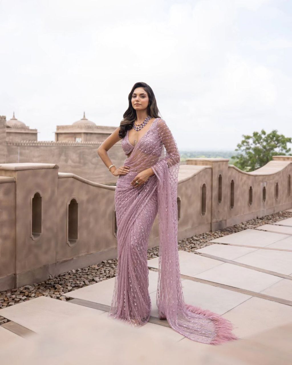 Beautiful Net Designer Embroidered Sequence Saree For Women