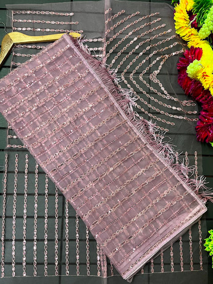 Beautiful Net Designer Embroidered Sequence Saree For Women