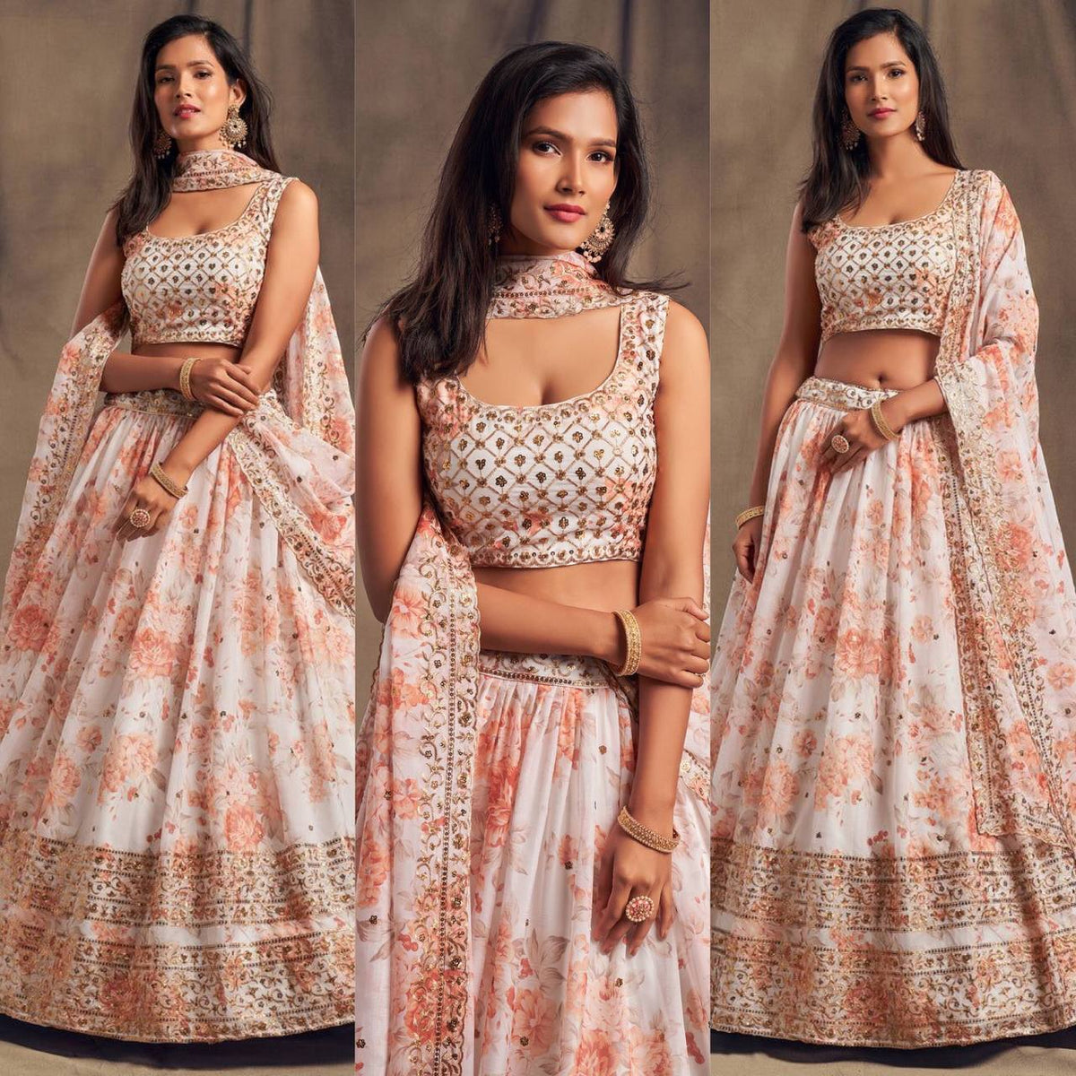 Wedding Wear Organza Printed Zari Sequence Work Lehenga Choli