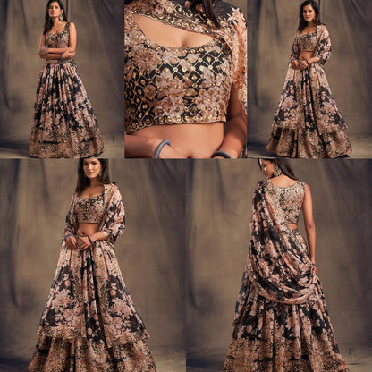 Wedding Wear Organza Printed Zari Sequence Work Lehenga Choli