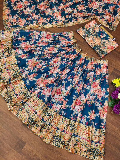 Wedding Wear Organza Printed Zari Sequence Work Lehenga Choli