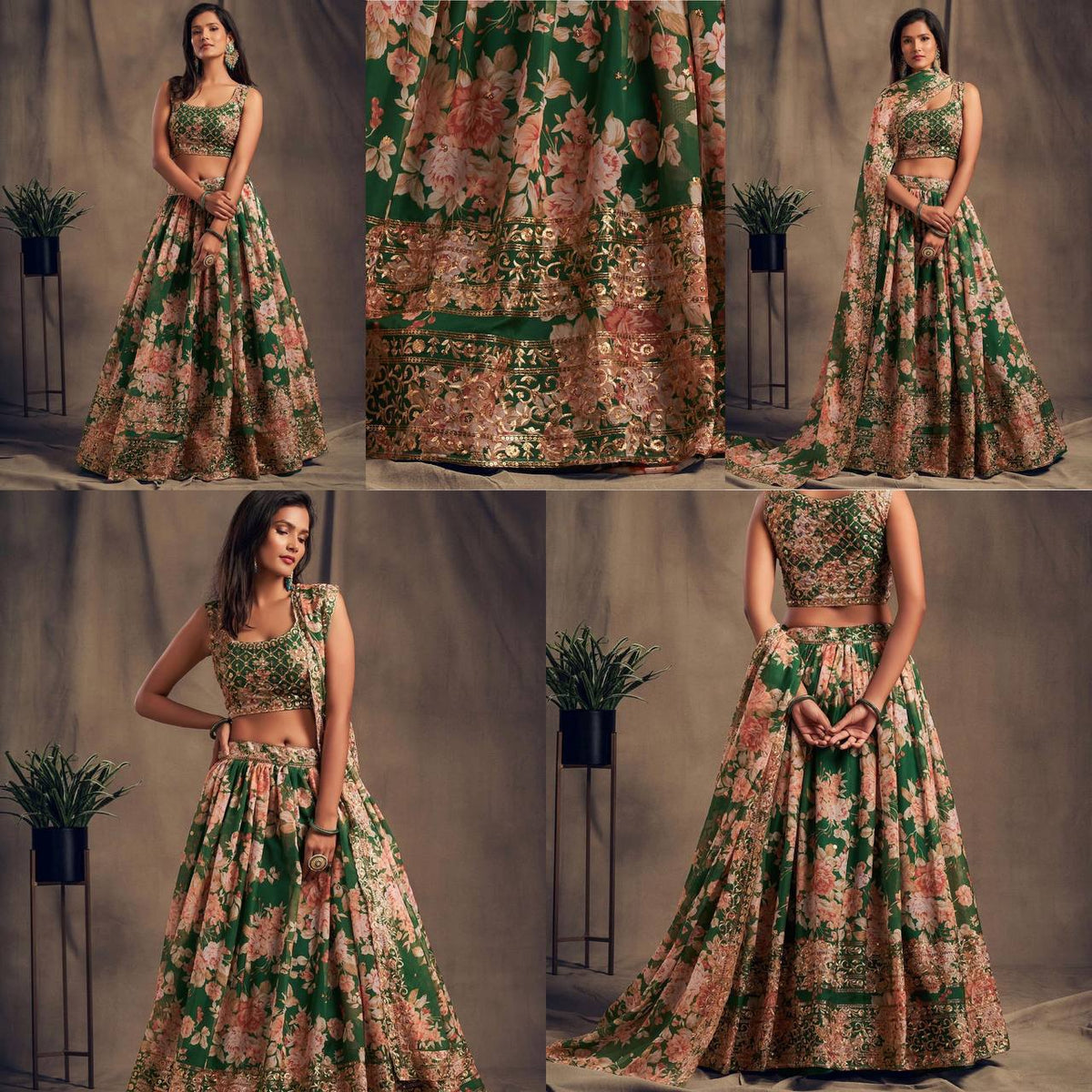 Wedding Wear Organza Printed Zari Sequence Work Lehenga Choli