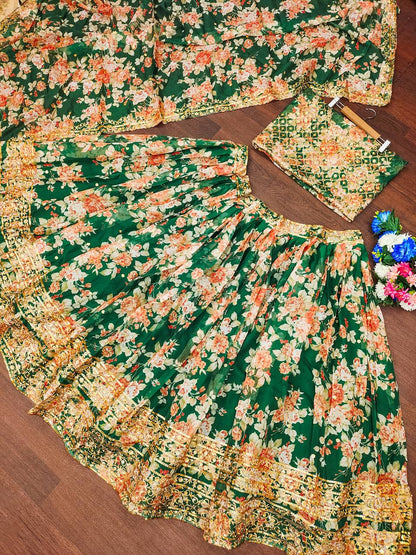 Wedding Wear Organza Printed Zari Sequence Work Lehenga Choli