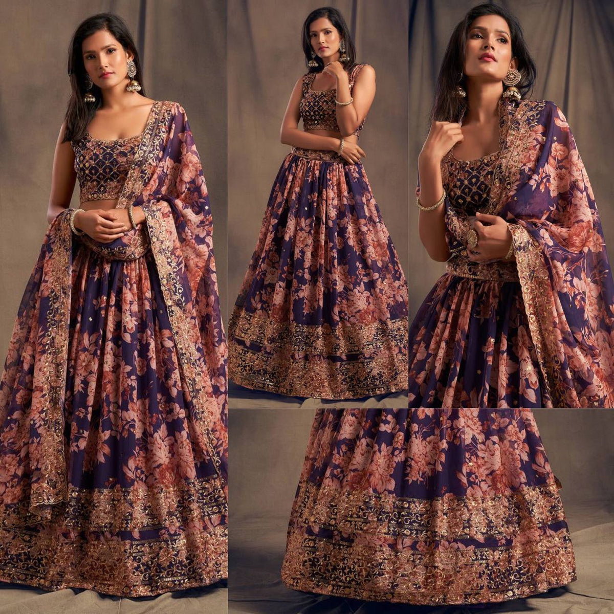 Wedding Wear Organza Printed Zari Sequence Work Lehenga Choli