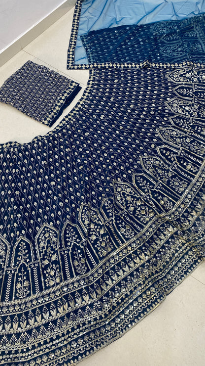 Latest Wedding Wear Blue Color Georgette Lehenga Choli