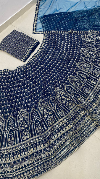 Latest Wedding Wear Blue Color Georgette Lehenga Choli