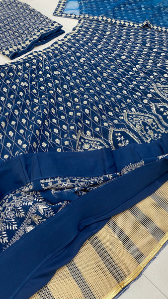 Latest Wedding Wear Blue Color Georgette Lehenga Choli