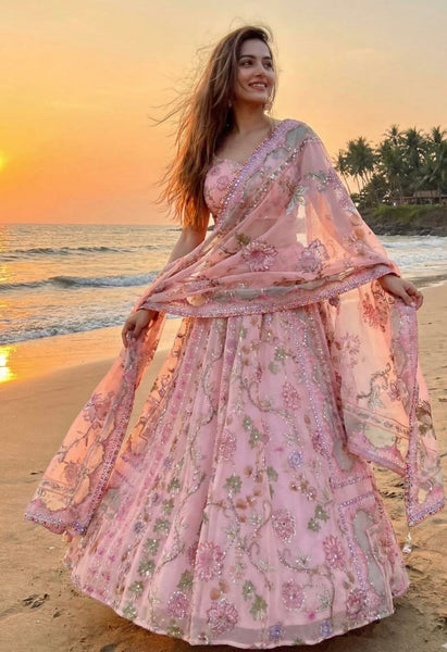 Taby Silk Mirror Work Lehenga - Semi-Stitched (Up to XXL)