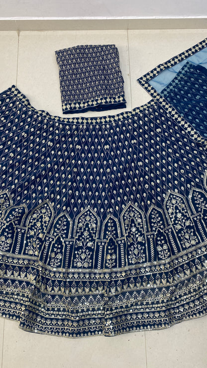 Latest Wedding Wear Blue Color Georgette Lehenga Choli