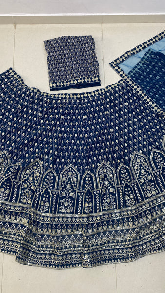 Latest Wedding Wear Blue Color Georgette Lehenga Choli