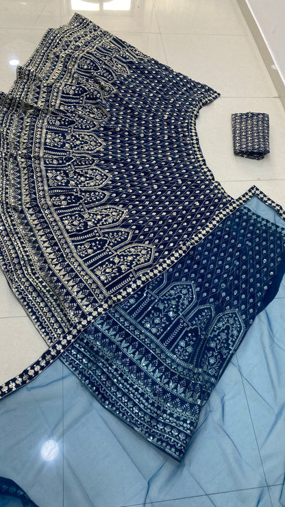 Latest Wedding Wear Blue Color Georgette Lehenga Choli