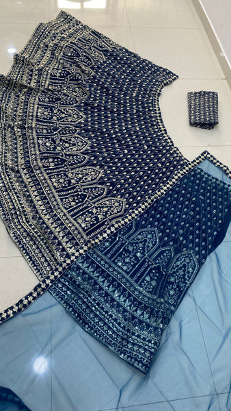 Latest Wedding Wear Blue Color Georgette Lehenga Choli