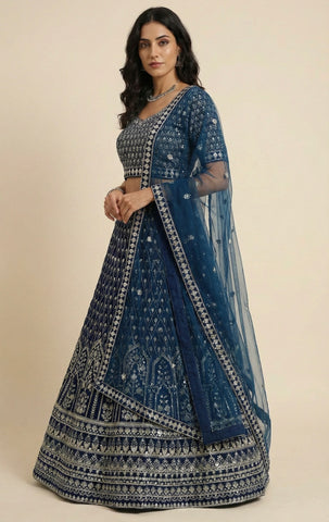 Latest Wedding Wear Blue Color Georgette Lehenga Choli