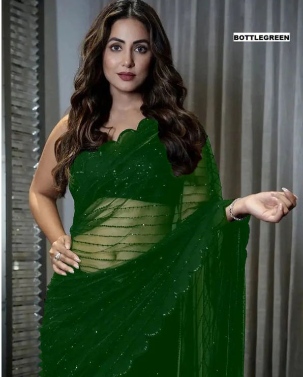 Latest Georgette Sequence Embroidered Work Party Wear Saree Blouse